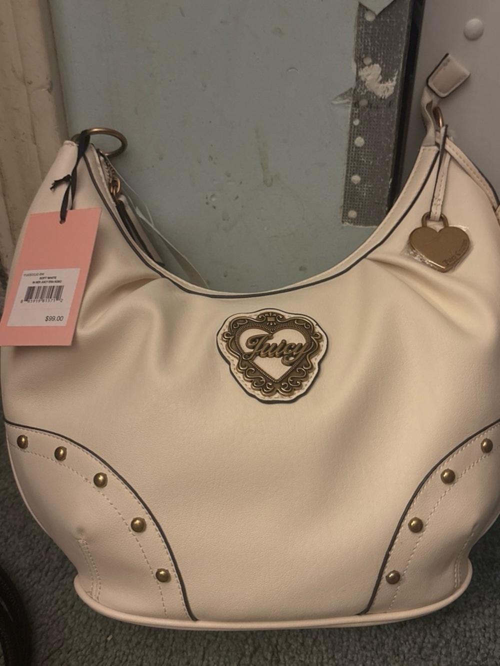 Juicy Couture Cream Heart Emblem Hobo with Gold Accents